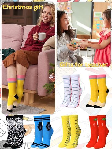 12 Pairs Valentine Funny Socks Gift for Teacher Student Women Men Teachers Appreciation Gifts Novelty Funny Pencil Apple Crayon Socks for Book Lover Reading Teacher Appreciation Week Gifts in Saudi Arabia