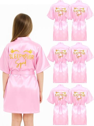 6 Pcs Sleepover Party Supplies for Women Spa Robes Slumber Birthday Party Decoration Squad Robe Silk Satin Bathrobes (12,Pink) in Saudi Arabia