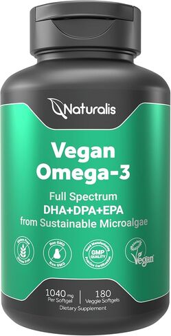 Naturalis Double Strength Vegan Omega 3 DHA, EPA & DPA from Microalgae | Vegan Society Certified, Sustainably Sourced, True Full Spectrum | 90 Veggie Softgels (Carrageenan Free) in Saudi Arabia