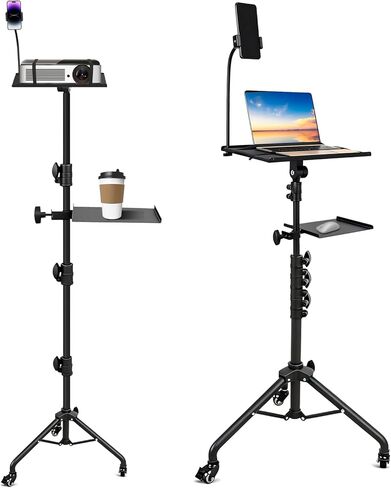 Projector Stand Tripod with 2 Shelves, Laptop Floor Stand with Casters,Projector Stand Adjustable Height 28.7 to 65 Inch with Phone Holder and Mouse Tray, Tripod Stand for Office, Home, DJ, Outdoor in Saudi Arabia