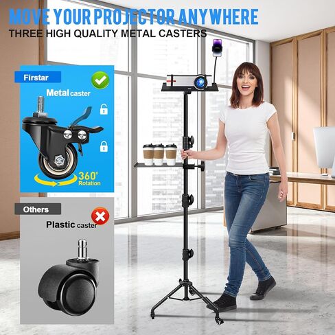Projector Stand Tripod with 2 Shelves, Laptop Floor Stand with Casters,Projector Stand Adjustable Height 28.7 to 65 Inch with Phone Holder and Mouse Tray, Tripod Stand for Office, Home, DJ, Outdoor in Saudi Arabia