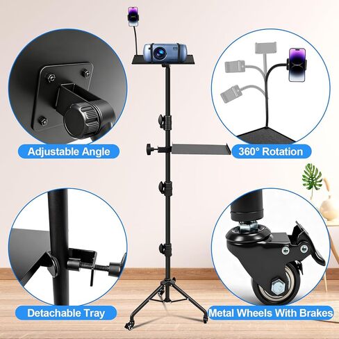 Projector Stand Tripod with 2 Shelves, Laptop Floor Stand with Casters,Projector Stand Adjustable Height 28.7 to 65 Inch with Phone Holder and Mouse Tray, Tripod Stand for Office, Home, DJ, Outdoor in Saudi Arabia