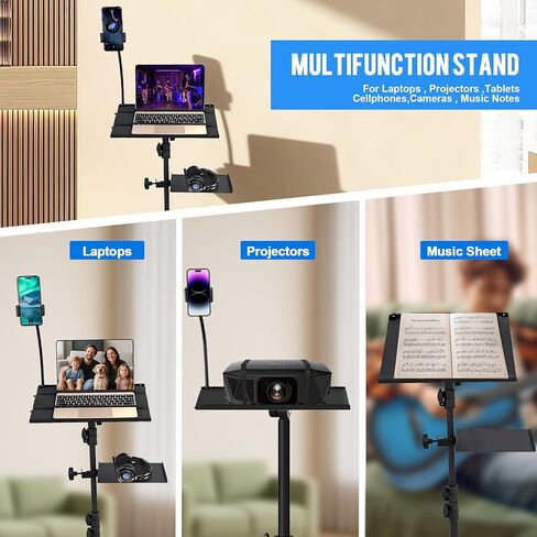Projector Stand Tripod with 2 Shelves, Laptop Floor Stand with Casters,Projector Stand Adjustable Height 28.7 to 65 Inch with Phone Holder and Mouse Tray, Tripod Stand for Office, Home, DJ, Outdoor in Saudi Arabia