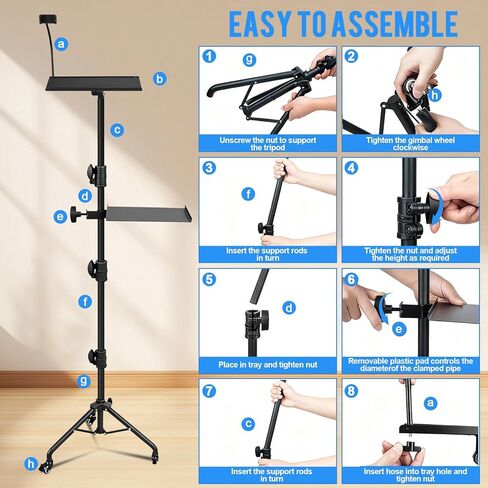 Projector Stand Tripod with 2 Shelves, Laptop Floor Stand with Casters,Projector Stand Adjustable Height 28.7 to 65 Inch with Phone Holder and Mouse Tray, Tripod Stand for Office, Home, DJ, Outdoor in Saudi Arabia