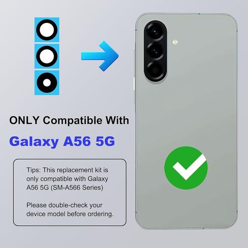 طقم بديل زجاجي لعدسات الكاميرا الخلفية مكون من 3 قطع متوافق مع هاتف Galaxy A56، مع الأدوات والتعليمات in Saudi Arabia