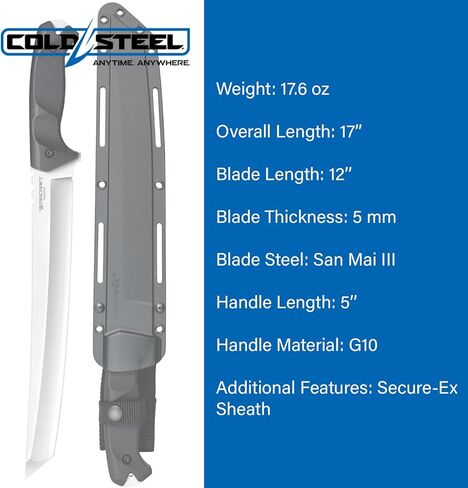 COLD STEEL Warcraft San Mai III Tanto Point Razor-Sharp Blade G-10 Handle Military Tactical Fixed Blade Knife w/Secure-Ex Sheath in Kuwait