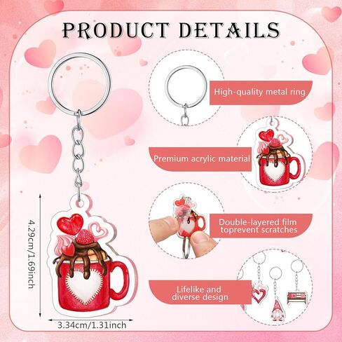 Misdary 100 Pcs Valentine's Day Keychains Gifts Bulk Double Side Acrylic Heart Gnome Keychains for Women Adults Accessories in Saudi Arabia