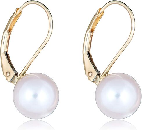 AVORA 10K Yellow Gold White Freshwater Cultured Pearl Lever-back Drop Earrings in Saudi Arabia