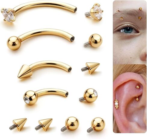 BodyBonita 4 قطع مجوهرات ثقب الحواجب، 16 جرام من الفولاذ الجراحي المنحني حلقة حواجب صغيرة، ثقب شفة لابريت سطحي عمودي، حلقة زر بطن السرة الصغيرة للنساء والرجال 6 مم/8 مم/10 مم/12 مم in Saudi Arabia