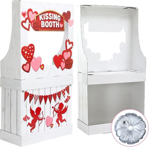 Valentine's Kissing Booth 54.33 x 28.35 Inches Cardboard Cutout Valentines Photo Prop Kissing Booth Stand Decorative Sign for Carnival Romantic Wedding Party Decorations Outdoor(Classic) in Saudi Arabia