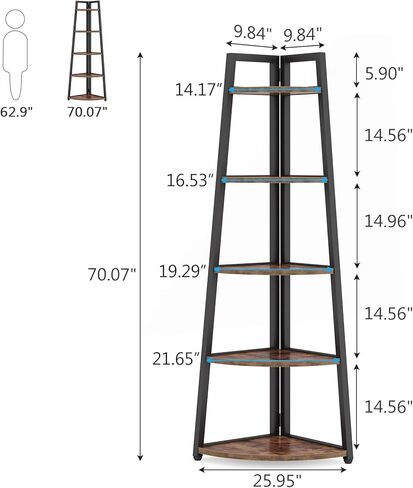 Tribesigns 5 Tier Corner Bookshelf and Bookcase, 70 inch Tall Corner Shelves Standing Shelving Unit Indoor Plant Stand for Living Room, Kitchen, Home Office (Brown) in Saudi Arabia
