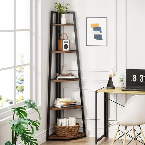 Tribesigns 5 Tier Corner Bookshelf and Bookcase, 70 inch Tall Corner Shelves Standing Shelving Unit Indoor Plant Stand for Living Room, Kitchen, Home Office (Brown) in Saudi Arabia