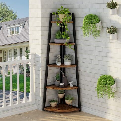 Tribesigns 5 Tier Corner Bookshelf and Bookcase, 70 inch Tall Corner Shelves Standing Shelving Unit Indoor Plant Stand for Living Room, Kitchen, Home Office (Brown) in Saudi Arabia
