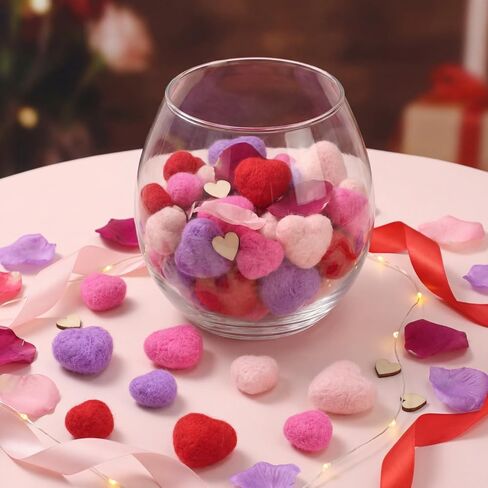 Geosar 24 Pieces Valentines Day Vase Filler Felt Heart Balls for Crafts Heart Vase Filler Decorative Pom Pom Balls Ornaments for Valentine's Day Decor Centerpieces(4 Sizes,Red) in Saudi Arabia