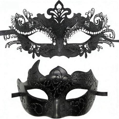 أقنعة تنكرية للأزواج، أقنعة مطلية بالبندقية وحفلات الهالوين ونظارات كرنفال من البلاستيك المعدني (أسود وأزرق) in Kuwait
