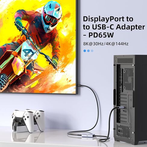 محول عرض 8K@30 هرتز / 4K@144 هرتز إلى USB-C مع شحن PD 65 وات، منفذ عرض كابل الجرافين ذكر إلى أنثى من النوع C لشاشة USBC، متوافق مع MacBook Pro/Air، iMac in Kuwait