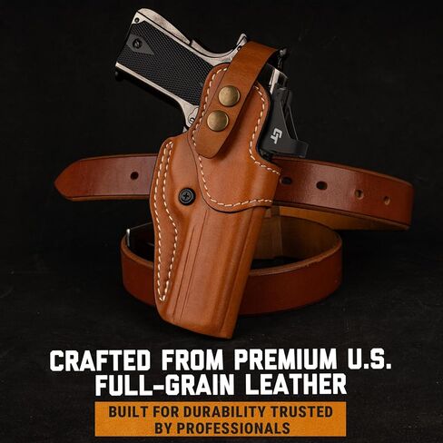 OWB Leather Holster for 1911 5", 4.25" & 4" Barrel with Rail and No Rail Version, Optic-Ready, Compatible with Kimber, Colt, Tisas, S&W, Springfield, Ruger, Remington & More, Brown, Right/Left in Saudi Arabia