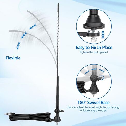 Eightwood Boat Car Radio Antenna 20 Inch, Rubber AM/FM Stereo Antenna Mast with Mount Base for Marine Boat Car Tractor RV UTV ATV Motorcycle Yacht Pontoon in Saudi Arabia