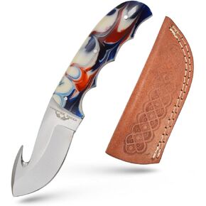 سكين خطاف ذو نصل ثابت، سكين معالجة حقل تانغ كامل 6.5 بوصة - مقبض من الراتنج، غمد جلدي متضمن، للتسلخ، الصيد، في الهواء الطلق 8016BLP in Kuwait