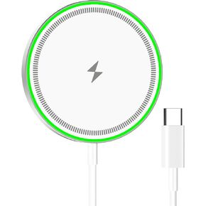 شاحن لاسلكي مغناطيسي بقدرة 15 وات بحد أقصى | قاعدة شحن سريعة Mag-Safe، متوافقة مع سلسلة iPhone 16/15/14/13/12 وAirPods4/3/2/Pro/Pro2 | مع ضوء LED (أبيض) in Kuwait