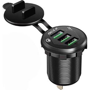 مقبس شاحن سيارة ثلاثي المنافذ QC3.0، شاحن USB 12 فولت/24 فولت 36 وات مع 3 منافذ شحن سريعة، حامل مقبس ألومنيوم مقاوم للماء IP66 لقارب السيارة RV Marine ATV in Saudi Arabia
