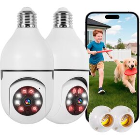 كاميرا KERUI Light Bulb Camera - 2.4 جيجا هرتز WiFi مقبس الإضاءة في الهواء الطلق، كاميرا أمان لمبة إضاءة 2K لاسلكية للكشف عن الحركة في الهواء الطلق وإنذار، محادثة في اتجاهين، رؤية ليلية ملونة in Kuwait