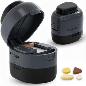 Vertical Press Pill Cutter/Splitter- Adjustable with Storage Box, for Small/Tiny Pills, Vitamins & Tablets | 1/2 & 1/4 Splitter, Precise Alignment, Multi-Pill Cutting, Easy to Use, Hidden Sharp Blade in Saudi Arabia