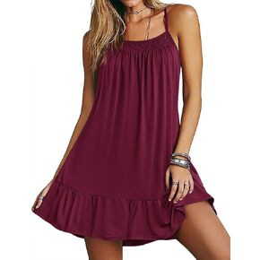 Ekouaer Nightgowns for Women Spaghetti Strap Night Gown Sleeveless Sleep Dress Chemise Sleepwear Wine Red in Kuwait