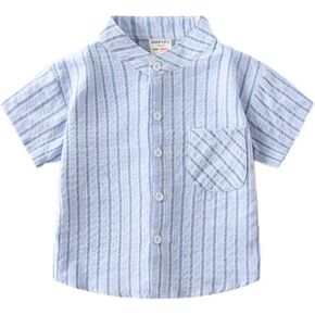 طفل رضيع زر أسفل شريط قمصان قصيرة الأكمام الرضع الصيف الاطفال فستان غير رسمي/رسمي بلايز تي شيرت 2024 in Kuwait