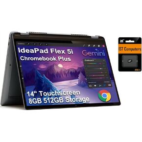 Lenovo IdeaPad 5 Flex 5i Chromebook plus 14 بوصة FHD+ 2 في 1 كمبيوتر محمول يعمل باللمس (Intel 6-Core i3-1315U، ذاكرة الوصول العشوائي 8 جيجابايت، تخزين 512 جيجابايت (256 جيجابايت + 256 جيجابايت SD)) المنزل، الطالب، نحيف، كاميرا ويب 1080 بكسل، إضاءة خلفية،  in Kuwait