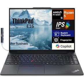 كمبيوتر محمول Lenovo Thinkpad E16 Business مقاس 16.0 بوصة IPS WUXGA (AMD Ryzen 5 7535U، 32 جيجابايت DDR5، 512 جيجابايت PCIe SSD، بإضاءة خلفية KYB، بصمة الإصبع، WiFi 6، BT 5.3، Win 11 Pro) مع موسع منفذ USB DKZ in Kuwait