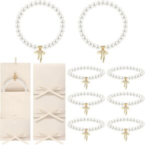 8 Set Pearl Bow Bracelet for Women Bridesmaid Proposal Gifts Bulk Gold Bow Bride Charm Bracelets Dainty Bridesmaid Chain Bangle with Jewelry Storage Bag for Wedding Bridal Shower Party Favors in Saudi Arabia