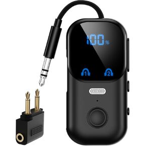 جهاز إرسال بلوتوث 5.4 مع محول aptX Adaptive، محول صوت لاسلكي 2 في 1 للسفر بالطائرة، محول بلوتوث لجهازي AirPods، مقبس AUX 3.5 ملم لمكبرات صوت ستيريو للسيارة - رمادي داكن in Kuwait