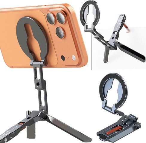 حامل ثلاثي القوائم مغناطيسي للهاتف، حامل قبضة ألومنيوم محمول للغاية بثلاثة أرجل، حامل هاتف مفيد، مغناطيس قوي، حامل Arca-Swiss، برغي 1/4 بوصة وخطاف قابل للطي للتعليق، لهاتف iPhone Android in Kuwait