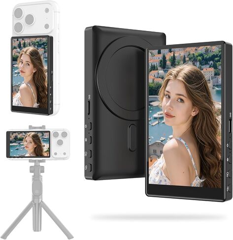 Selfie Monitor Screen iPhone, Wireless Screen Mirroring with Remote Control, Heat Dissipation Selfie Monitor 1500mAh Rechargeable, Selfie Vlog for Travel Essentials, TikTok Live Stream (Black) in Saudi Arabia