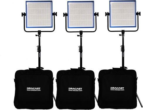 مجموعة مصابيح Dracast Pro Series LED1000 Daylight LED 3 مع لوحات بطارية ذهبية وحوامل إضاءة in Saudi Arabia