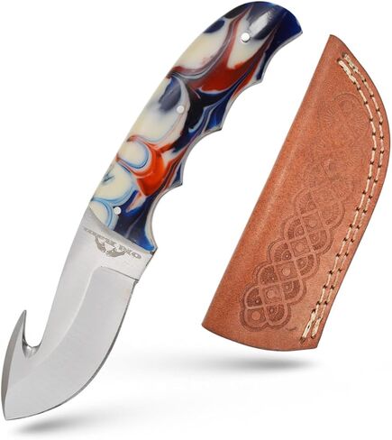 سكين خطاف ذو نصل ثابت، سكين معالجة حقل تانغ كامل 6.5 بوصة - مقبض من الراتنج، غمد جلدي متضمن، للتسلخ، الصيد، في الهواء الطلق 8016BLP in Kuwait