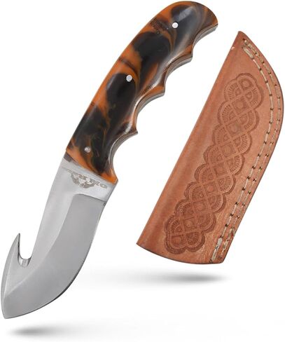 سكين خطاف ذو نصل ثابت، سكين معالجة حقل تانغ كامل 6.5 بوصة - مقبض من الراتنج، غمد جلدي متضمن، للتسلخ، الصيد، في الهواء الطلق 8016RP in Kuwait