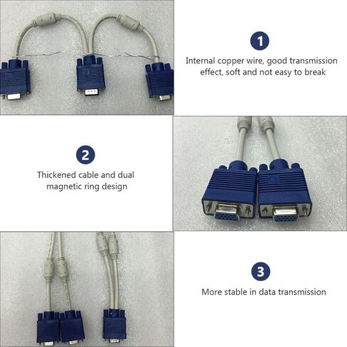 BESPORTBLE 2 Pcs VGA Splitter Cable 0.3M 1 to 2 Out Adapter VGA Male to Dual Female Video Display Cable for Dual Monitor Screen Duplication in Kuwait