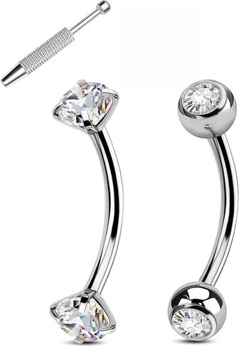 Jewseen 2PCS Rook Piercing Jewelry 16G Rook Earring for Women Surgical Steel Eyebrow Piercing Jewelry 8MM Curved Barbell Vertical Labret Jewelry in Saudi Arabia