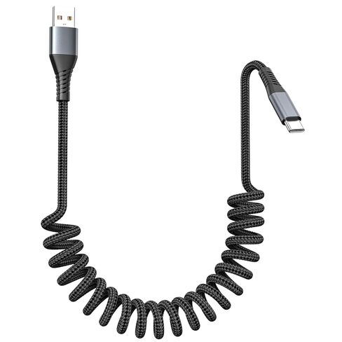 FOXSEA 2Pack USB C Charger for Car, Coiled USB A to USB-C Cable Retractable - 3A Fast Charging & Tangle-Free Braided Type-C Cord for iPhone 17/16/15 Series/Pixel/Moto/LG and More (Flexible 1-3Ft) in Saudi Arabia