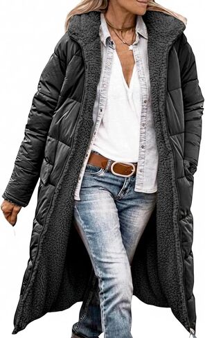 Womens Reversible Long Puffer Coat Sherpa Lined Hooded Winter Jacket in Saudi Arabia