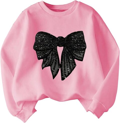 Girl's Bowknot Graphic Sweatshirts Crew Neck Long Sleeve Pullover Sweatshirts in Saudi Arabia