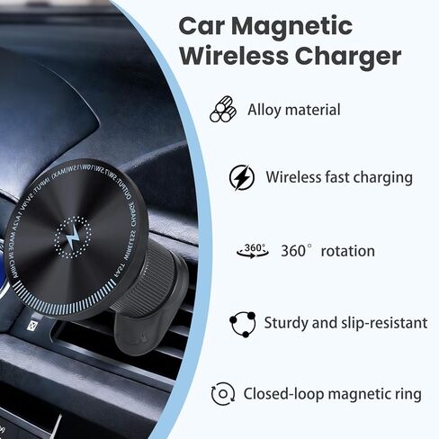 15W Car Mount Charger Compatible with MagSafe, Magnetic Wireless Car Charger Compatible with iPhone 17 Pro Max Accessories, Phone Holder, Car Acessories in Saudi Arabia