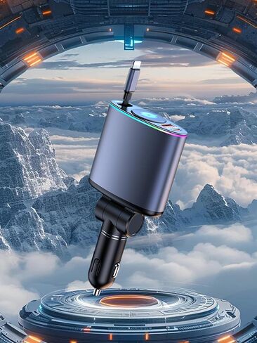 شاحن سيارة قابل للسحب، شاحن سيارة Topume 60 وات للشحن السريع USB C، كابل قابل للسحب 2.9 قدم [لكابل iPhone] ومحول سيارة للإضاءة المحيطة الملونة لهاتف iPhone 16/15/15 Pro Max/14/13/12/11، Galaxy in Kuwait