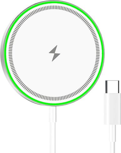 شاحن لاسلكي مغناطيسي بقدرة 15 وات بحد أقصى | قاعدة شحن سريعة Mag-Safe، متوافقة مع سلسلة iPhone 16/15/14/13/12 وAirPods4/3/2/Pro/Pro2 | مع ضوء LED (أبيض) in Kuwait