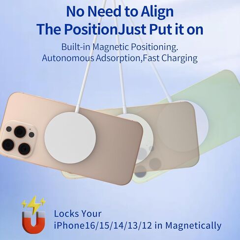 شاحن لاسلكي مغناطيسي بقدرة 15 وات بحد أقصى | قاعدة شحن سريعة Mag-Safe، متوافقة مع سلسلة iPhone 16/15/14/13/12 وAirPods4/3/2/Pro/Pro2 | مع ضوء LED (أبيض) in Kuwait