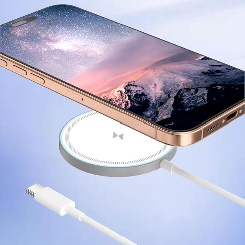 شاحن لاسلكي مغناطيسي بقدرة 15 وات بحد أقصى | قاعدة شحن سريعة Mag-Safe، متوافقة مع سلسلة iPhone 16/15/14/13/12 وAirPods4/3/2/Pro/Pro2 | مع ضوء LED (أبيض) in Kuwait