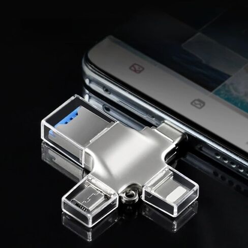 1 قطعة قارئ بطاقات USB OTG 4 في 1 من النوع C، USB-A مع فتحات SD/TF/Micro SD، هيكل معدني مع أغطية شفافة، فضي in Saudi Arabia
