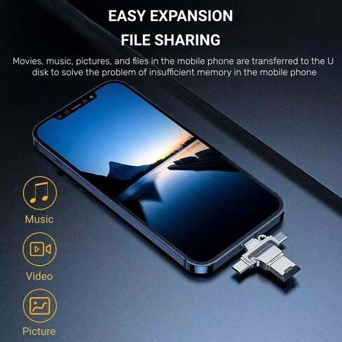 1 قطعة قارئ بطاقات USB OTG 4 في 1 من النوع C، USB-A مع فتحات SD/TF/Micro SD، هيكل معدني مع أغطية شفافة، فضي in Saudi Arabia